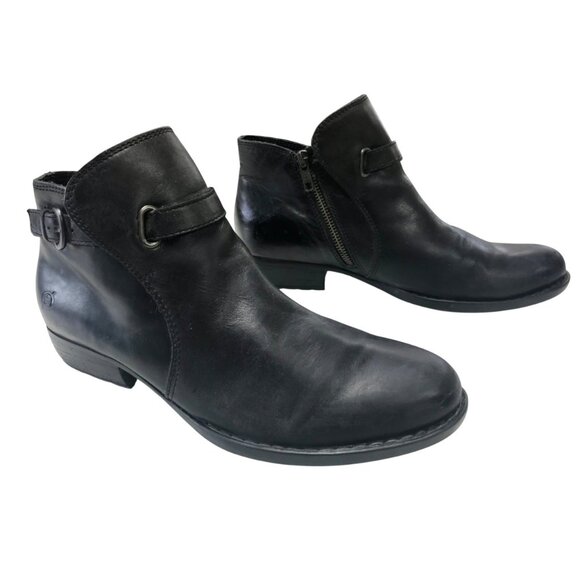 Born JEM Ankle Booties D38603 Black Leather Zip Up Buckle Adj Strap Sz 9 .h - Picture 1 of 10